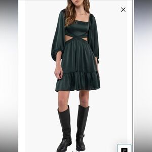 Blu Pepper Dark Green Long Sleeve Dress